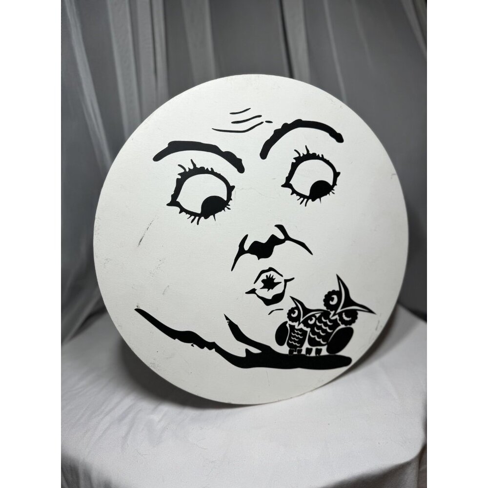 13.5" Retro Anthropomorphic Wood Moon Man Owls Halloween Sign Wall Window Decor - Picture 4 of 10